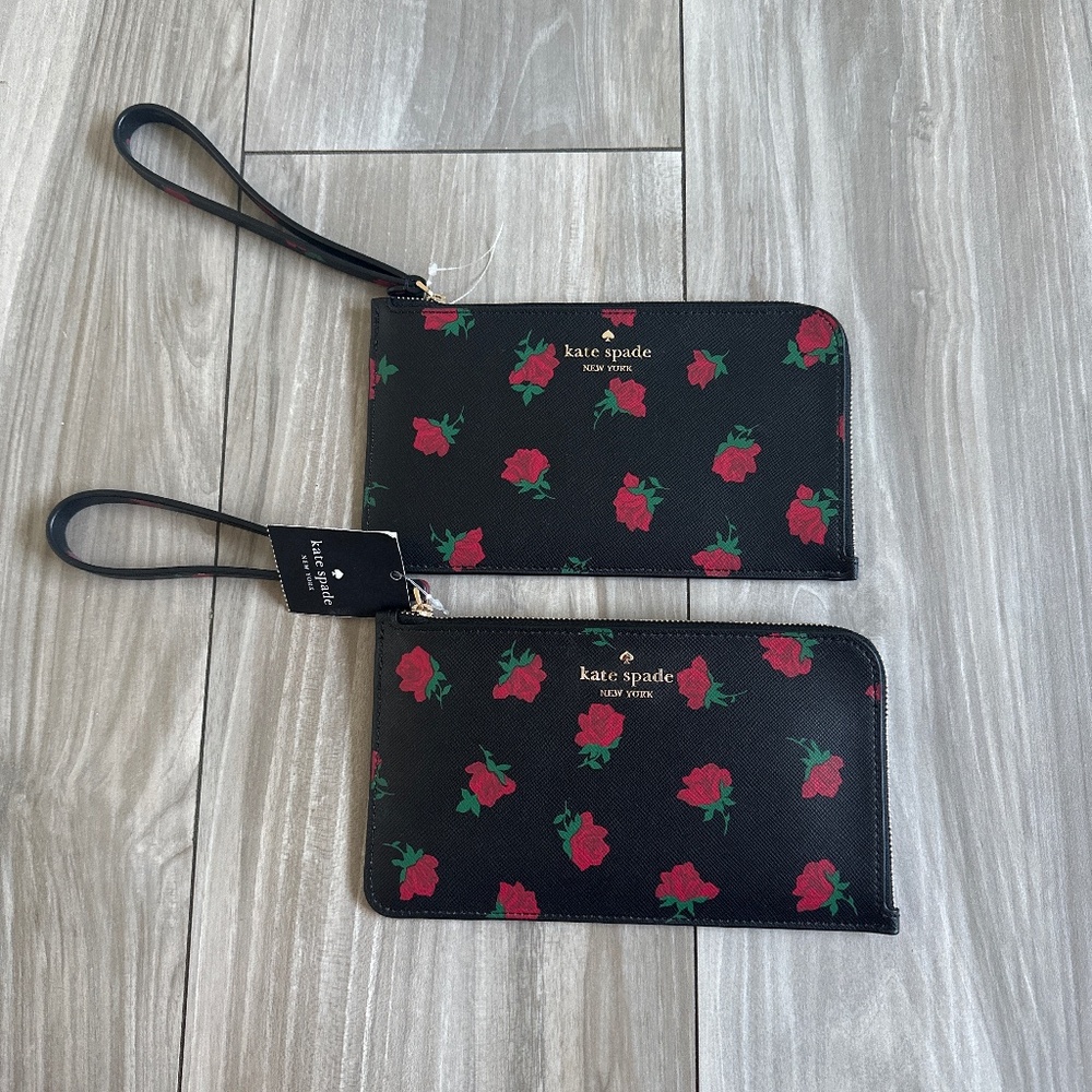 COPY - Two Kate Spade Ditsy Rose L-zip Wristlets